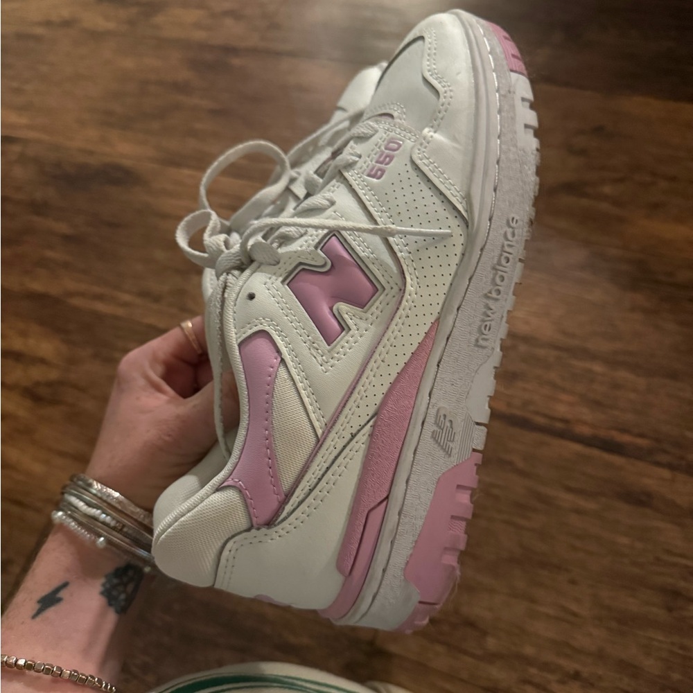 New Balance 550 White and Bubblegum Pink Sneakers
